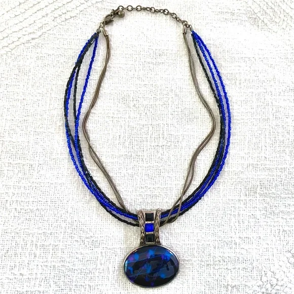 Chico’s Royal Blue Beaded Silver Necklace - Picture 5 of 5